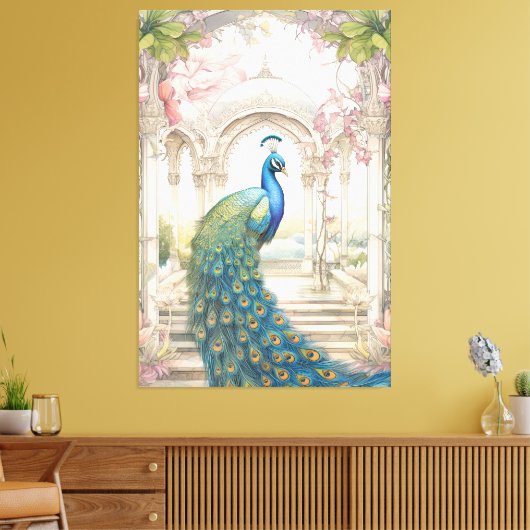 Indiase stijl bloementuin Peacock Canvas Afdruk (Insitu (Woonkamer))