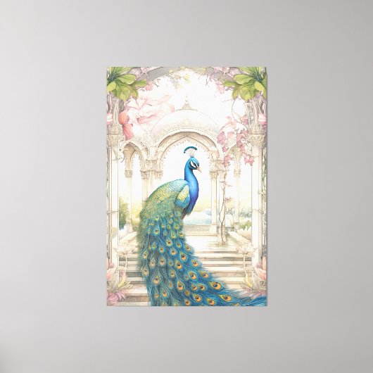 Indiase stijl bloementuin Peacock Canvas Afdruk (Voorkant)