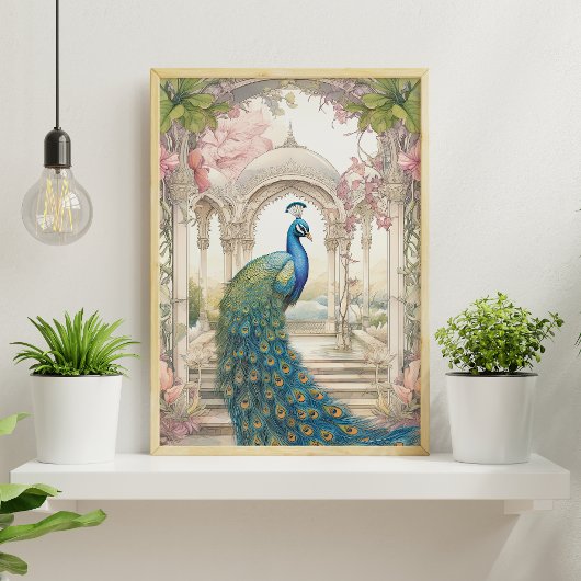  Indiase stijl bloementuin Peacock Poster