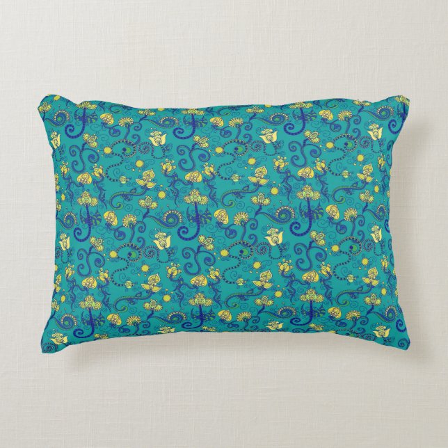Indiase stijl, boho chic, blauw patroon accent kussen (Voorkant)