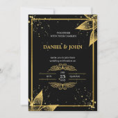 Indiase stijl bruiloft uitnodiging: zwart en goud kaart (Voorkant)