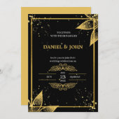 Indiase stijl bruiloft uitnodiging: zwart en goud kaart (Voorkant / Achterkant)