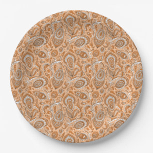Indiase stijl paisley bloemmotief naadloos patroon papieren bordje