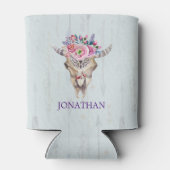 Indiase symbolen stier schedel met een bloem blikjeskoeler (Achterkant)