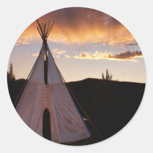 Indiase teepee zonsondergang landschap ronde sticker