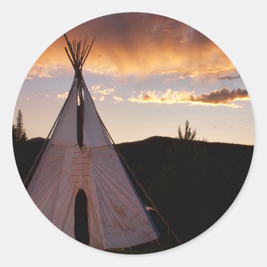Indiase teepee zonsondergang landschap ronde sticker (Voorkant)