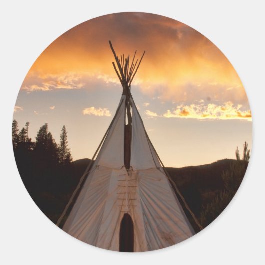 Indiase teepee zonsondergang verticaal afbeelding ronde sticker (Voorkant)