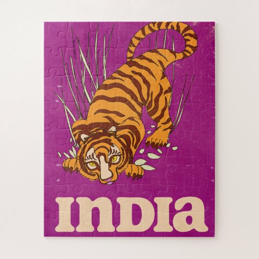 Indiase Tijger Vintage reisposter Legpuzzel (Verticaal)