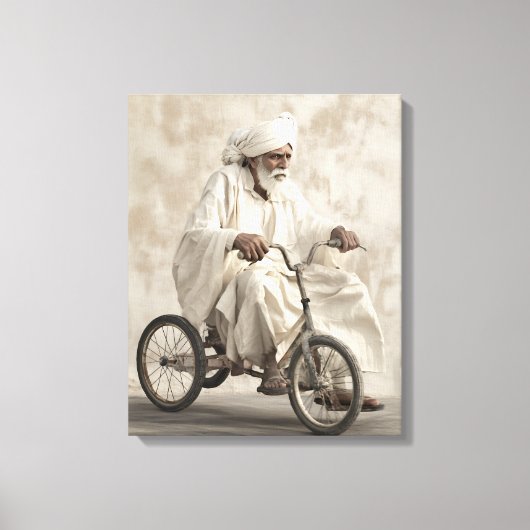 Indiase traditionele kleding rijden driewieler canvas afdruk (Voorkant)