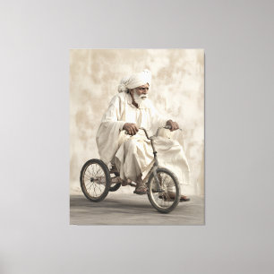 Indiase traditionele kleding rijden  driewieler canvas afdruk