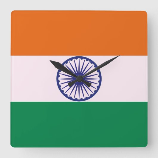 Indiase Tricolor Tiranga Vierkante Klok (Voorkant)