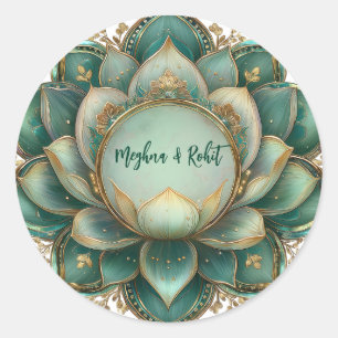 Indiase Trouw Goud Groene Lotus Ronde Sticker