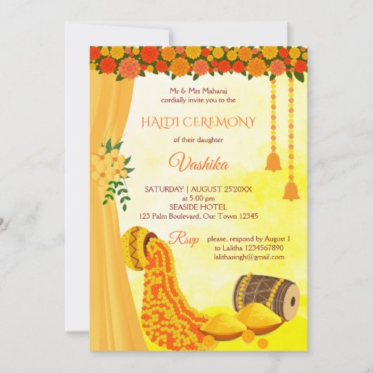 Indiase trouw-haldi-ceremonie kaart (Voorkant)