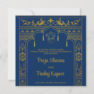  Indiase trouw Mandap Ganesha Gouden Script Foto Kaart