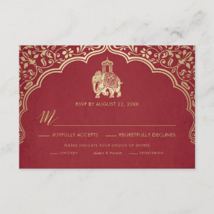 Indiase trouw-RSVP-kaart, wit en goud Kaart