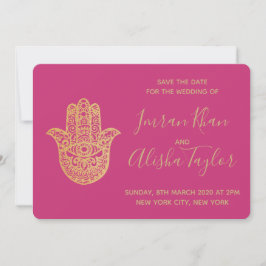 Indiase Trouw Save the date Goud hamsa Henna