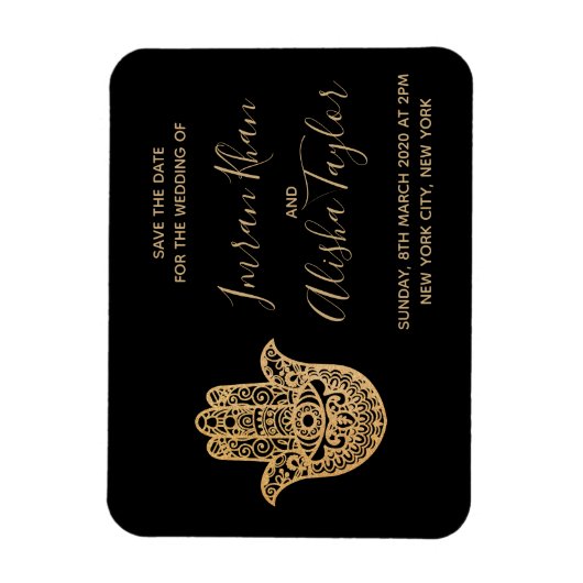 Indiase Trouw Save the date Goud hamsa Henna Magneet (Verticaal)