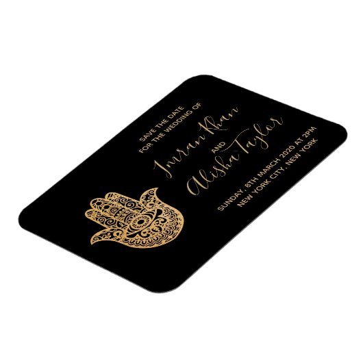 Indiase Trouw Save the date Goud hamsa Henna Magneet (Linkerzijde)