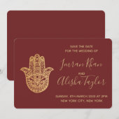 Indiase Trouwdag Bewaar de datum Goud hamsa Henna Save The Date (Voorkant / Achterkant)