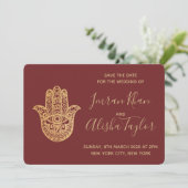 Indiase Trouwdag Bewaar de datum Goud hamsa Henna Save The Date (Staand voorkant)