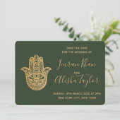 Indiase Trouwdag Bewaar de datum Goud hamsa Henna Save The Date (Staand voorkant)