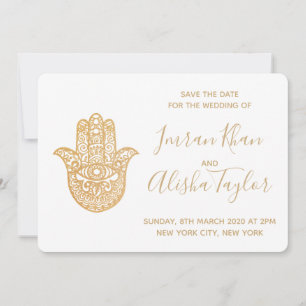 Indiase Trouwdag Bewaar de datum Goud hamsa Henna Save The Date