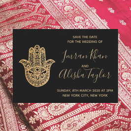 Indiase Trouwdag Bewaar de datum Goud hamsa Henna Save The Date