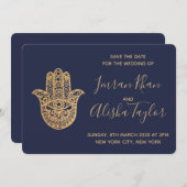 Indiase Trouwdag Bewaar de datum Goud hamsa Henna Save The Date (Voorkant / Achterkant)