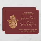 Indiase Trouwdag Bewaar de datum Gouden hamsa Henn Save The Date (Voorkant / Achterkant)