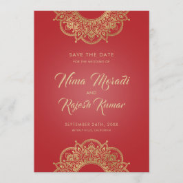 Indiase Trouwdag, Bewaar de Datum, Rood en Goud Save The Date