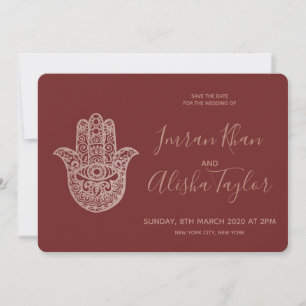 Indiase Trouwdag Bewaar de datum Roze Goud hamsa H Save The Date