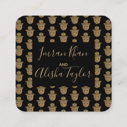 Indiase trouwdag goud hamsa henna-aankondiging informatiekaartje (Voorkant)