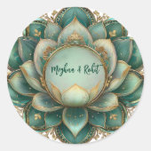 Indiase Trouwgoud Groene Lotus Ronde Sticker (Voorkant)