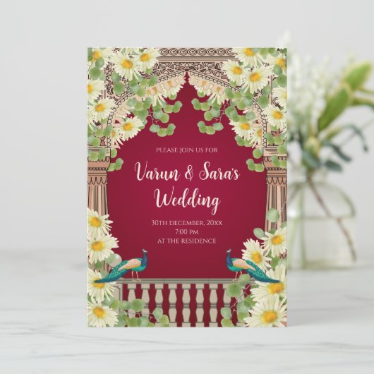 Indiase trouwkaart Digitale Hindoe uitnodigingen (Staand voorkant)