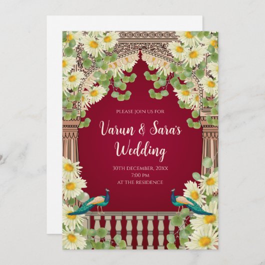 Indiase trouwkaart Digitale Hindoe uitnodigingen (Voorkant / Achterkant)