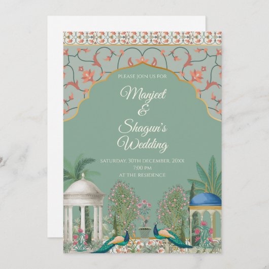 Indiase trouwkaart Hindoe bruiloft uitnodiging (Voorkant / Achterkant)