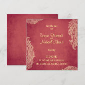 Indiase trouwkaart, Mehndi, rood, goud Kaart (Voorkant / Achterkant)