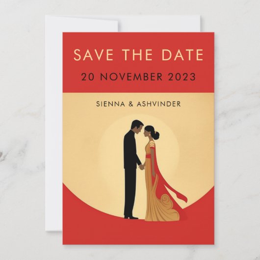 Indiase trouwkaart met bewaar de datum save the date (Voorkant)