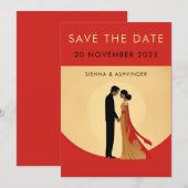 Indiase trouwkaart met bewaar de datum save the date (Voorkant / Achterkant)