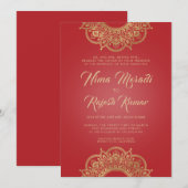 Indiase trouwkaart, rood, goud, Mandala Kaart (Voorkant / Achterkant)