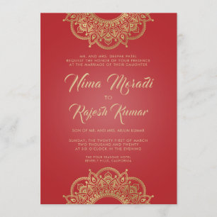 Indiase trouwkaart, rood, goud, Mandala Kaart