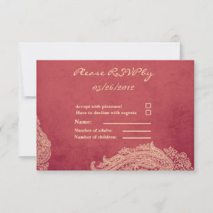 Indiase trouwkaart RSVP, Mehndi, rood, goud RSVP Kaartje