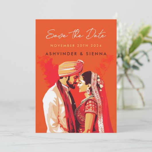 Indiase trouwkoppel Save The Date (Staand voorkant)