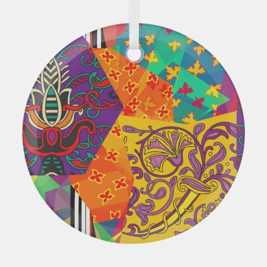 Indiase Turkse feestelijke patchwork Mandala Glas Ornament (Voorkant)