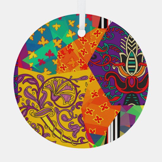 Indiase Turkse feestelijke patchwork Mandala Glas Ornament (Achterkant)