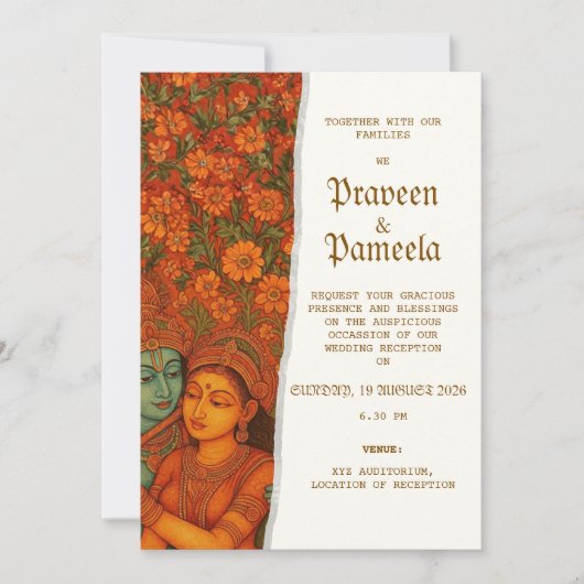 Indiase uitnodiging met Radhakrishna muurschilderi (Voorkant)