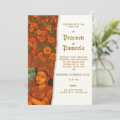 Indiase uitnodiging met Radhakrishna muurschilderi (Staand voorkant)