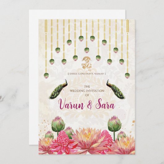 Indiase uitnodigingen & Hindoe bruiloft uitnodigin (Voorkant / Achterkant)