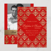 Indiase uitnodigingsfoto kaart Damaskus rood goud (Voorkant / Achterkant)