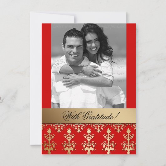 Indiase uitnodigingsfoto kaart Damaskus rood goud (Achterkant)